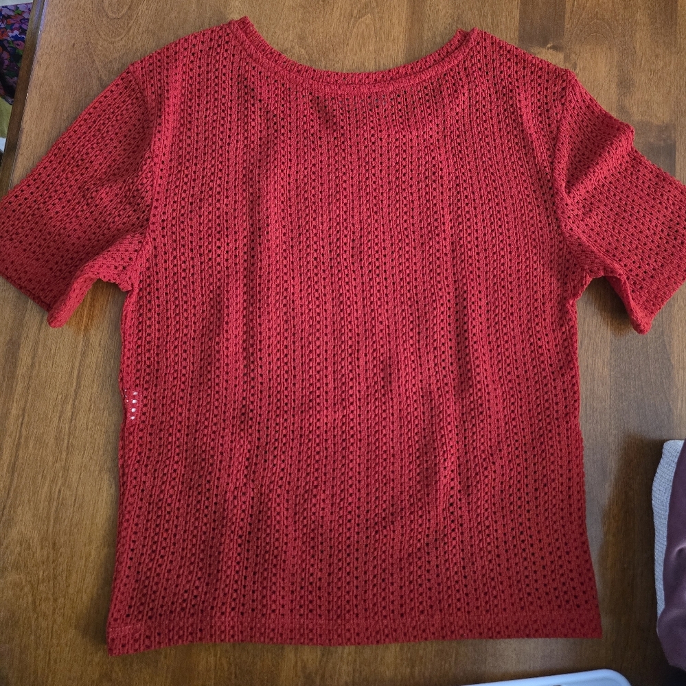 Red Knit Short Sleeve Top - Picture 4 of 4